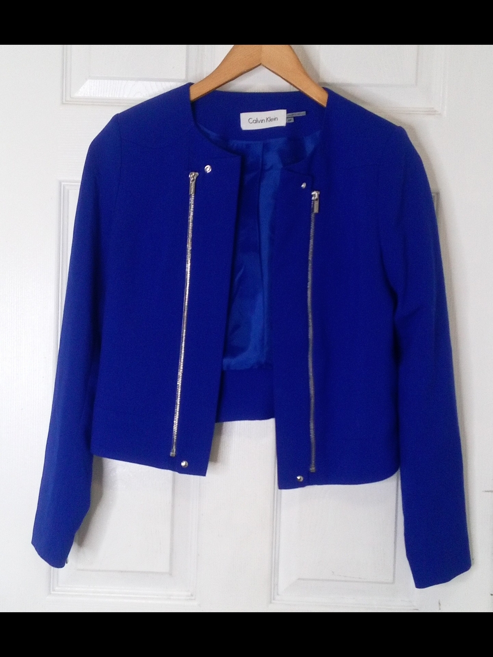 Calvin Klein Women's Royal Blue Zip-Front Cropped Blazer